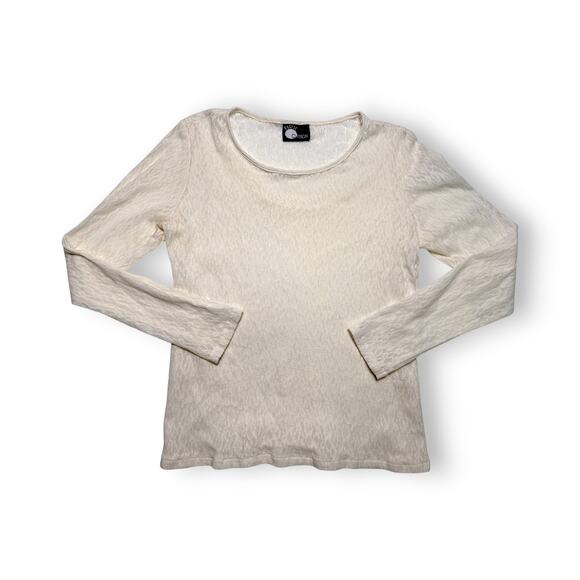 Vintage First Option Textured Double Line Cream Lace Long Sleeve Medium - Picture 4 of 12